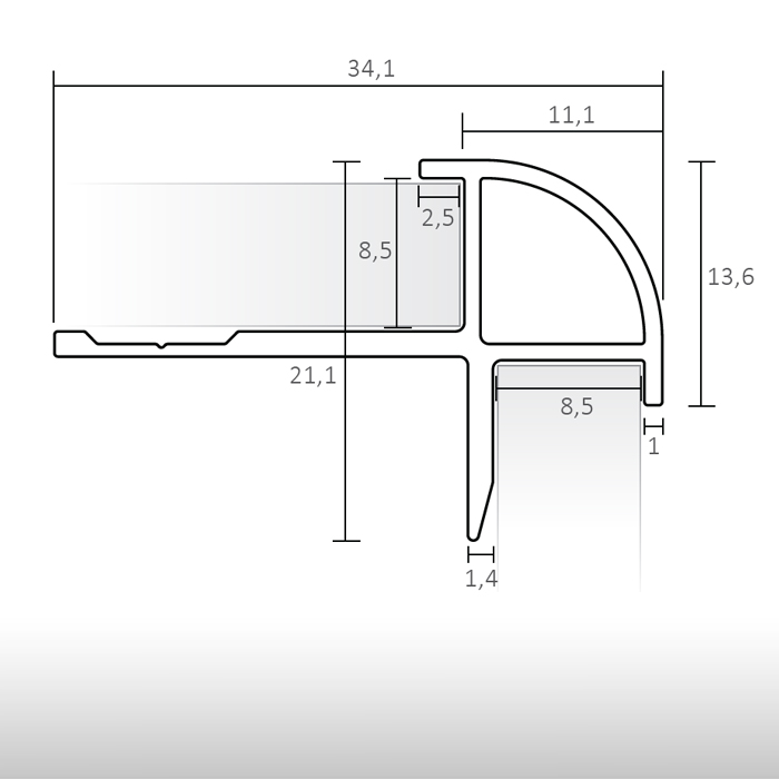 Profil en aluminium d´angle incurvé pour panneaux décoratifs